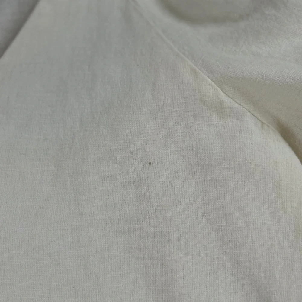 Blouse Zara Womens Medium Cream Cotton Linen Puff Sleeve V-Neck Button Front